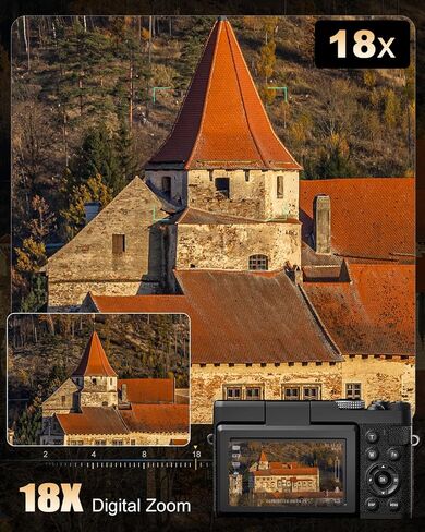 G-Anica 18X Zoom 5K Digital Camera for Photography with 180° Flip Screen | 64MP Vlogging Point and Shoot Camera Kit for Beginners, Autofocus Video Compact Camera 32GB Card, 2 Batteries in Kuwait
