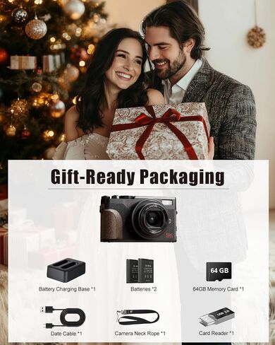 G-Anica 18X Zoom 5K Digital Camera for Photography with 180° Flip Screen | 64MP Vlogging Point and Shoot Camera Kit for Beginners, Autofocus Video Compact Camera 32GB Card, 2 Batteries in Kuwait