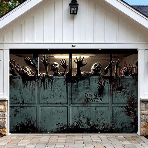 7X8 Ft Halloween Garage Door Cover Banner – Large Hanging Backdrop with Spooky Design, Outdoor Indoor Wall Decor for Yard Party in Kuwait