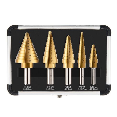 ZELCAN Step Drill Bit Set, 5PCS HSS Titanium Step Drill Bits for Metal, 50 Sizes in 5 High Speed Steel Unibit Stepped Drill Bit for DIY Lovers Electrician, 1/8 to 1-3/8 Inches in Saudi Arabia
