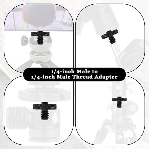 6 Pack 1/4" Male to 1/4" Male Threaded Tripod Screw Adapter, Double Head Standard Mounting Thread Converter, Aluminum Alloy Camera Cage Mount Adapter for Light Stand Shoulder Rig (Black) in Saudi Arabia
