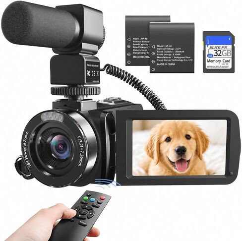 6K Video Camera Camcorder, 64MP Vloging Camera for YouTube Filming | Night Vision,18X Digital Zoom 3.0“ Touch Screen WiFi Camera with Microphone, 2.4G Remote Control, 2 Batteries & 32G SD Card in Kuwait