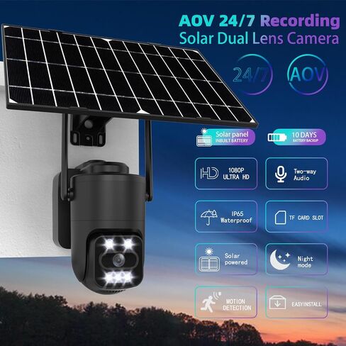 Solar Powered 4G Security Camera with Dual Lens, 1080P Ultra HD/Two-Way Audio/Human Auto Tracking/IP65 Waterproof/Color Night Vision/Cellular GSM Surveillance CCTV (Black Single Lens) in Saudi Arabia
