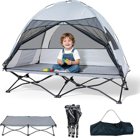 Protable Toddler Travel Bed with Tent: Foldable Kid Cot Tent for Camping | For Camping Beach Hotel Grandparents'home Backyard Size 54"x27" Bearing 143 LB in Saudi Arabia