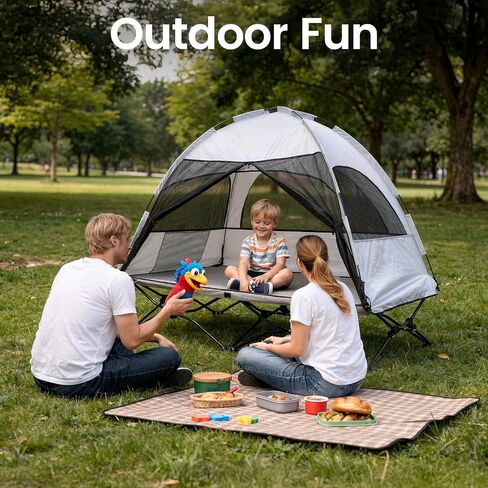 Protable Toddler Travel Bed with Tent: Foldable Kid Cot Tent for Camping | For Camping Beach Hotel Grandparents'home Backyard Size 54"x27" Bearing 143 LB in Saudi Arabia