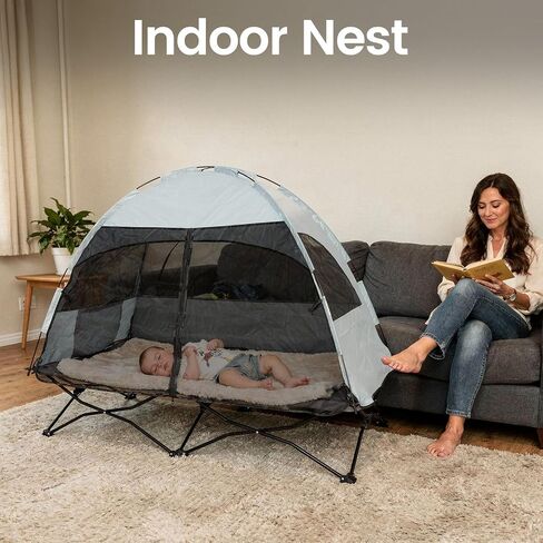 Protable Toddler Travel Bed with Tent: Foldable Kid Cot Tent for Camping | For Camping Beach Hotel Grandparents'home Backyard Size 54"x27" Bearing 143 LB in Saudi Arabia