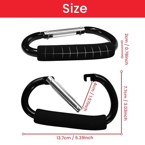 2 Pcs Large Stroller Hooks for Hanging Diaper Bags and Shopping | Mommy Stroller Accessories Organizer Hook - Large Carabiner Clips for Mom Purse Shopping Grocery Bag and Accessory in Kuwait
