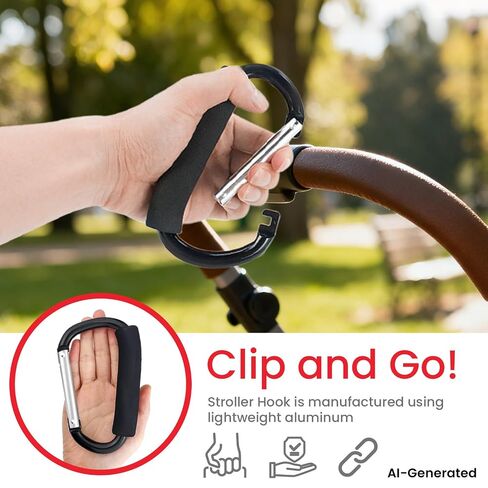 2 Pcs Large Stroller Hooks for Hanging Diaper Bags and Shopping | Mommy Stroller Accessories Organizer Hook - Large Carabiner Clips for Mom Purse Shopping Grocery Bag and Accessory in Kuwait