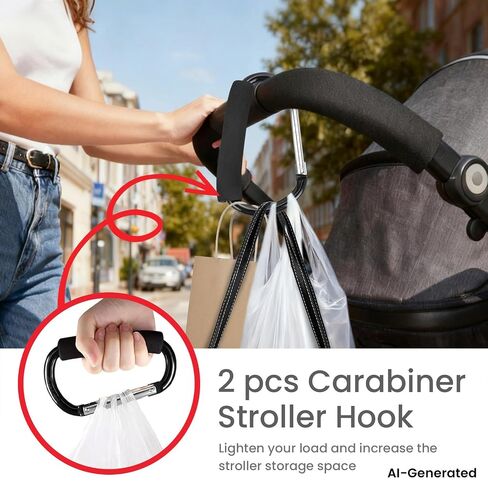 2 Pcs Large Stroller Hooks for Hanging Diaper Bags and Shopping | Mommy Stroller Accessories Organizer Hook - Large Carabiner Clips for Mom Purse Shopping Grocery Bag and Accessory in Kuwait