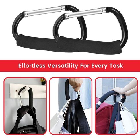 2 Pcs Large Stroller Hooks for Hanging Diaper Bags and Shopping | Mommy Stroller Accessories Organizer Hook - Large Carabiner Clips for Mom Purse Shopping Grocery Bag and Accessory in Kuwait