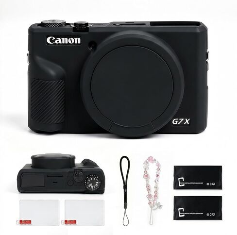 Silicone Case for Canon PowerShot G7X Mark III, Anti-Slip Rubber Skin with 2 Screen Protectors & 2 Straps (Lanyard, Chain), Vlogging Accessories Kit for G7 X mk iii (Pink) in Saudi Arabia