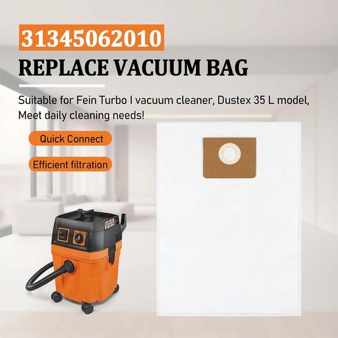 31345062010 أكياس مكنسة Fein، أكياس فلتر صوف غير منسوجة لمستخرجات الغبار Fein Turbo II، Dustex 35 L، 10 عبوات in Kuwait