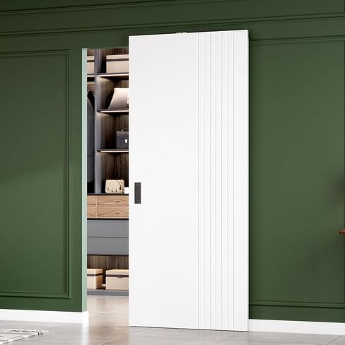 White Concealed Barn Door 32x86 Fit Opening Width 24"~28" Hidden | with Soft Close Mechanism Hardware ghost door mordern in Saudi Arabia