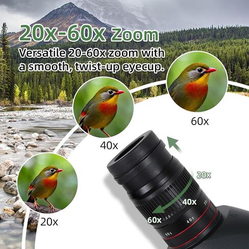 Spotting Scopes 20-60x80 ED Glass, FMC Lens, BAK4 Prism, Dual Speed Focus with Tripod, Carrying Bag,Phone Adapter, Fogproof Portable Spotting Scope for Bird Watching,Wildlife Viewing in Saudi Arabia