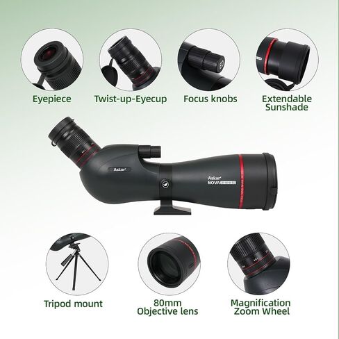 Spotting Scopes 20-60x80 ED Glass, FMC Lens, BAK4 Prism, Dual Speed Focus with Tripod, Carrying Bag,Phone Adapter, Fogproof Portable Spotting Scope for Bird Watching,Wildlife Viewing in Saudi Arabia