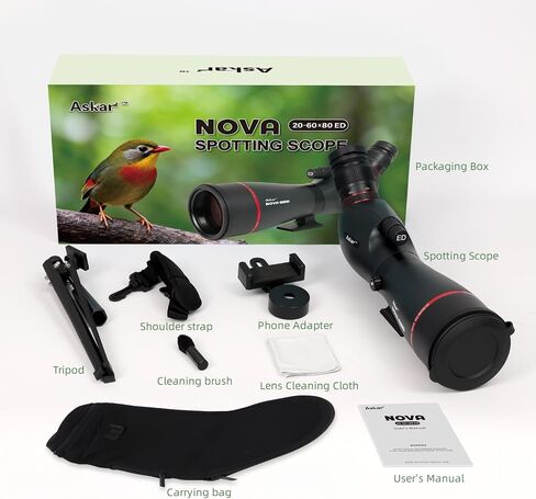 Spotting Scopes 20-60x80 ED Glass, FMC Lens, BAK4 Prism, Dual Speed Focus with Tripod, Carrying Bag,Phone Adapter, Fogproof Portable Spotting Scope for Bird Watching,Wildlife Viewing in Saudi Arabia