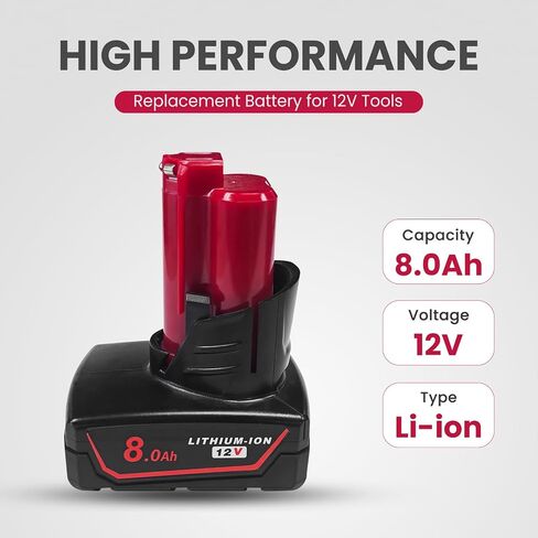 2Pack 8000mAh 12V Battery Replacement for Milwaukee M12 Battery Compatible with 12 Volt M12 Cordless Power Tools 48-11-2401 48-11-2402 48-11-2460 48-59-2401 in Kuwait