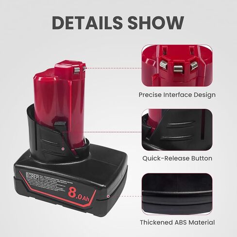 2Pack 8000mAh 12V Battery Replacement for Milwaukee M12 Battery Compatible with 12 Volt M12 Cordless Power Tools 48-11-2401 48-11-2402 48-11-2460 48-59-2401 in Kuwait