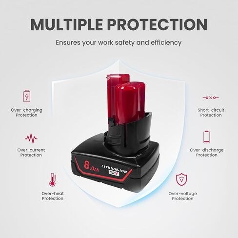 2Pack 8000mAh 12V Battery Replacement for Milwaukee M12 Battery Compatible with 12 Volt M12 Cordless Power Tools 48-11-2401 48-11-2402 48-11-2460 48-59-2401 in Kuwait