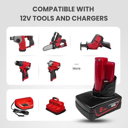 2Pack 8000mAh 12V Battery Replacement for Milwaukee M12 Battery Compatible with 12 Volt M12 Cordless Power Tools 48-11-2401 48-11-2402 48-11-2460 48-59-2401 in Kuwait