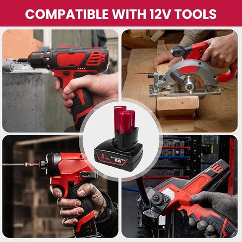 2Pack 8000mAh 12V Battery Replacement for Milwaukee M12 Battery Compatible with 12 Volt M12 Cordless Power Tools 48-11-2401 48-11-2402 48-11-2460 48-59-2401 in Kuwait