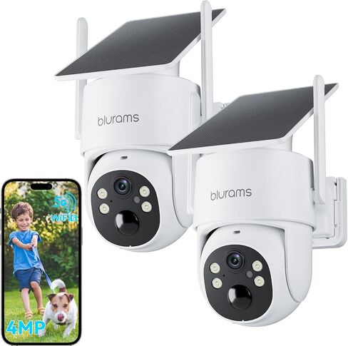 blurams 2.5K Pan/Tilt Security Cameras Wireless Outdoor, 100% Wire-Free Outdoor Camera with Fixed Solar Panel, 360° View, Dual-Band WiFi 6, Human Detection, Color Night Vision, Work with Alexa, 2Pack in Saudi Arabia