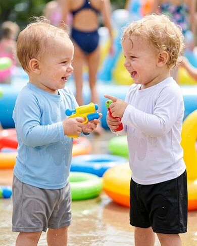 Baby Toddler Boys Long Sleeve Rash Guard Swim Shirts UPF 50+, 18M-2T | 2 Pack boys swim shirts with UPF 50+ UV sun protection; quick-dry long sleeve rash guards for beach, pool and surfing. in Kuwait