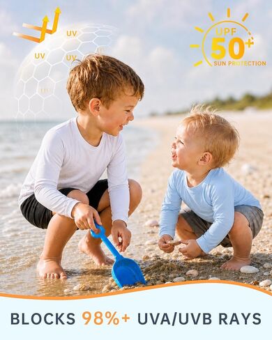 Baby Toddler Boys Long Sleeve Rash Guard Swim Shirts UPF 50+, 18M-2T | 2 Pack boys swim shirts with UPF 50+ UV sun protection; quick-dry long sleeve rash guards for beach, pool and surfing. in Kuwait