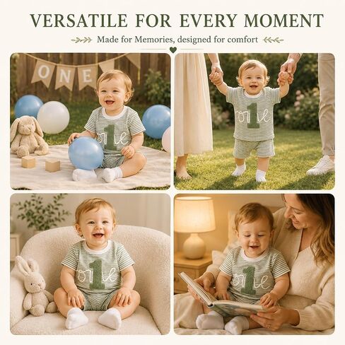 Baby Boy 1st Birthday Outfit – Waffle Knit Embroidered One Shorts Set First Birthday Outfit Boy Summer Clothes 12-18M in Saudi Arabia
