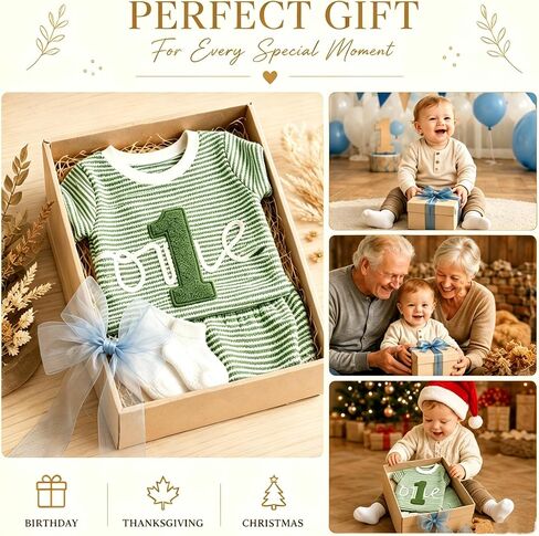 Baby Boy 1st Birthday Outfit – Waffle Knit Embroidered One Shorts Set First Birthday Outfit Boy Summer Clothes 12-18M in Saudi Arabia