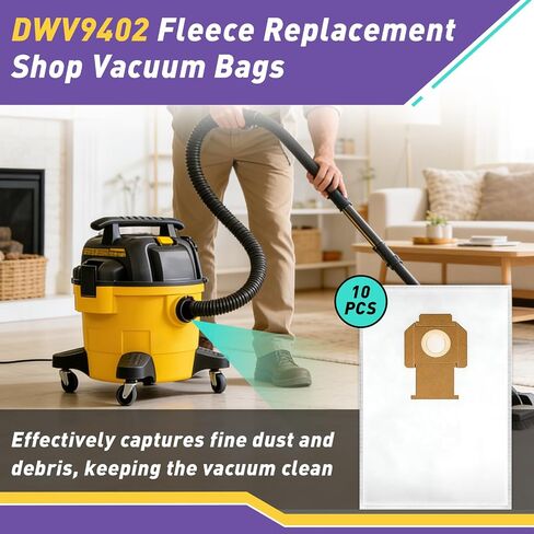 10PCS DWV9402 Fleece Replacement Shop Vacuum Bags Compatible with Dewalt | Fit for DWV010 DWV012 DWV015 8 & 10 Gallon Dust Extractor, Effectively Traps Debris and Dust in Kuwait