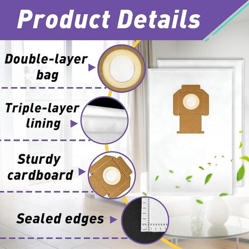 10PCS DWV9402 Fleece Replacement Shop Vacuum Bags Compatible with Dewalt | Fit for DWV010 DWV012 DWV015 8 & 10 Gallon Dust Extractor, Effectively Traps Debris and Dust in Kuwait