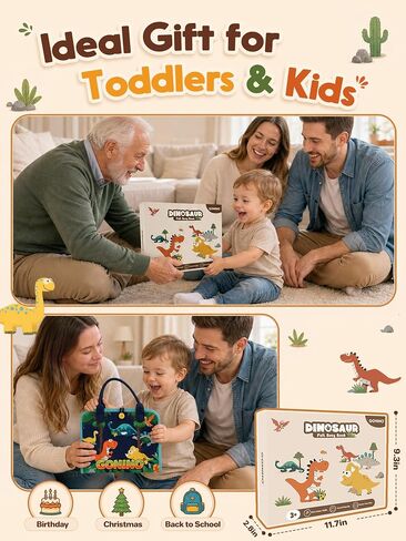 GONINO Toddler Busy Book Montessori Toys for Boys, Dinosaur Felt Busy Board | Quiet Activity Book, Preschool Learning Sensory Toys, Fine Motor Skills, Travel Toy for Airplane Car, Boys Birthday Gifts 3+ in Kuwait