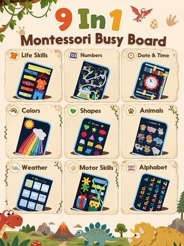 GONINO Toddler Busy Book Montessori Toys for Boys, Dinosaur Felt Busy Board | Quiet Activity Book, Preschool Learning Sensory Toys, Fine Motor Skills, Travel Toy for Airplane Car, Boys Birthday Gifts 3+ in Kuwait