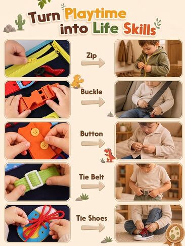GONINO Toddler Busy Book Montessori Toys for Boys, Dinosaur Felt Busy Board | Quiet Activity Book, Preschool Learning Sensory Toys, Fine Motor Skills, Travel Toy for Airplane Car, Boys Birthday Gifts 3+ in Kuwait