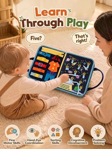 GONINO Toddler Busy Book Montessori Toys for Boys, Dinosaur Felt Busy Board | Quiet Activity Book, Preschool Learning Sensory Toys, Fine Motor Skills, Travel Toy for Airplane Car, Boys Birthday Gifts 3+ in Kuwait