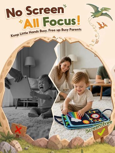 GONINO Toddler Busy Book Montessori Toys for Boys, Dinosaur Felt Busy Board | Quiet Activity Book, Preschool Learning Sensory Toys, Fine Motor Skills, Travel Toy for Airplane Car, Boys Birthday Gifts 3+ in Kuwait