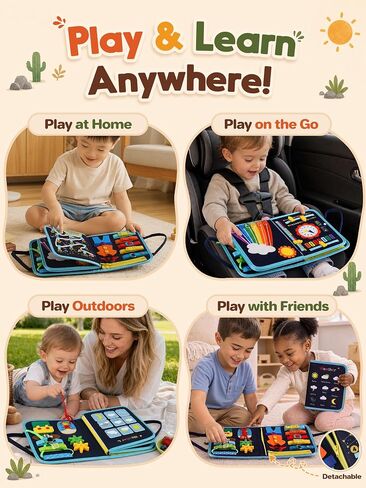 GONINO Toddler Busy Book Montessori Toys for Boys, Dinosaur Felt Busy Board | Quiet Activity Book, Preschool Learning Sensory Toys, Fine Motor Skills, Travel Toy for Airplane Car, Boys Birthday Gifts 3+ in Kuwait