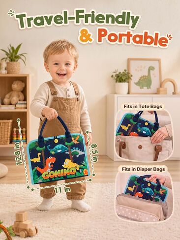 GONINO Toddler Busy Book Montessori Toys for Boys, Dinosaur Felt Busy Board | Quiet Activity Book, Preschool Learning Sensory Toys, Fine Motor Skills, Travel Toy for Airplane Car, Boys Birthday Gifts 3+ in Kuwait