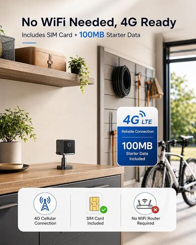 4G LTE Cellular Security Camera, No WiFi 2K HD Indoor Surveillance Camera with Built-In SIM Card for Remote Viewing, PIR Motion Detection Auto Night Vision Real-Time Alerts, Portable Battery Camera in Saudi Arabia