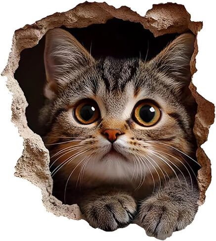 Cat 3D Broken Wall Sticker 2-Pack Waterproof Vinyl Decal for Car LB-0105 | Cat 3D Broken Wall Decals Waterproof Removable Vinyl for Windows, Bumpers, Trucks, Laptops & Walls. in Kuwait