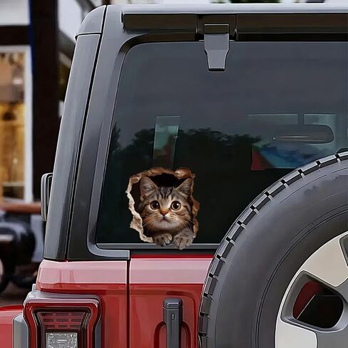 Cat 3D Broken Wall Sticker 2-Pack Waterproof Vinyl Decal for Car LB-0105 | Cat 3D Broken Wall Decals Waterproof Removable Vinyl for Windows, Bumpers, Trucks, Laptops & Walls. in Kuwait