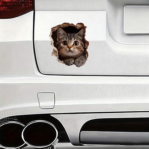 Cat 3D Broken Wall Sticker 2-Pack Waterproof Vinyl Decal for Car LB-0105 | Cat 3D Broken Wall Decals Waterproof Removable Vinyl for Windows, Bumpers, Trucks, Laptops & Walls. in Kuwait