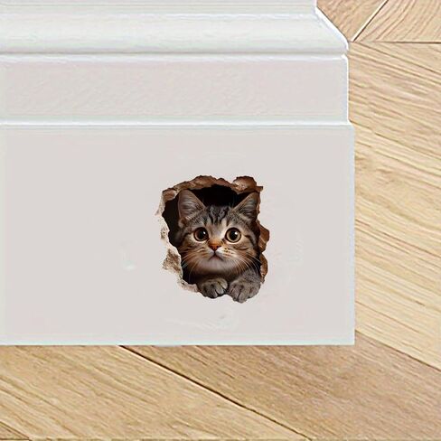 Cat 3D Broken Wall Sticker 2-Pack Waterproof Vinyl Decal for Car LB-0105 | Cat 3D Broken Wall Decals Waterproof Removable Vinyl for Windows, Bumpers, Trucks, Laptops & Walls. in Kuwait