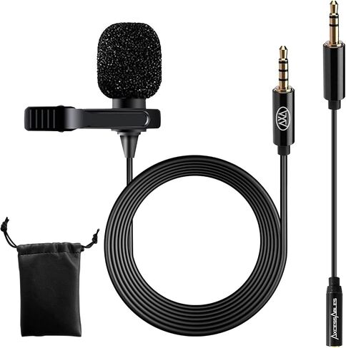 AxcessAbles Lavalier Microphone with 3.5mm TRRS Cable & TRS Adapter – Omnidirectional Clip On Lapel Mic for iPhone Android Camera Laptop – Wired Condenser Microphone for YouTube Podcast Interview in Saudi Arabia