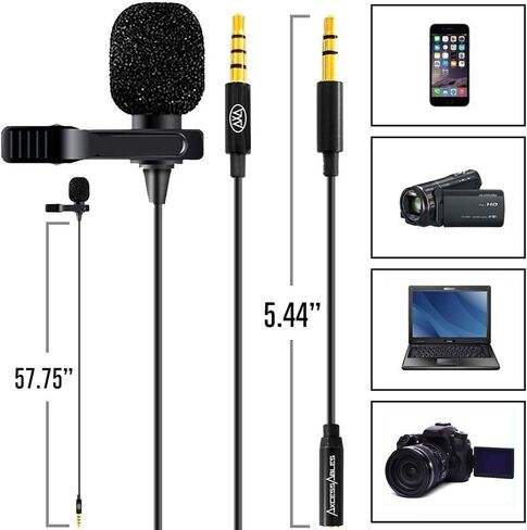 AxcessAbles Lavalier Microphone with 3.5mm TRRS Cable & TRS Adapter – Omnidirectional Clip On Lapel Mic for iPhone Android Camera Laptop – Wired Condenser Microphone for YouTube Podcast Interview in Saudi Arabia