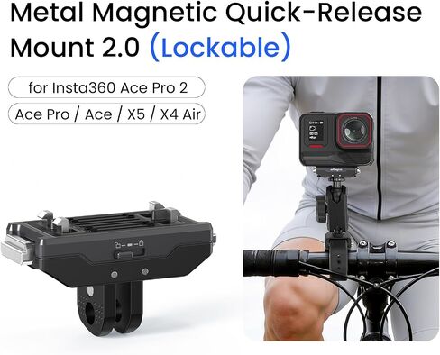 2.0 Upgraded Magnetic Quick Release Mount with Auto Lock, Stainless Steel Secure Lock Bracket for Insta360 X4 Air/X5/Ace Pro 2/Ace Pro/Ace, Anti-Vibration for Motorcycle & Cycling Vlogging in Kuwait