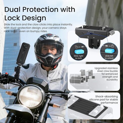 2.0 Upgraded Magnetic Quick Release Mount with Auto Lock, Stainless Steel Secure Lock Bracket for Insta360 X4 Air/X5/Ace Pro 2/Ace Pro/Ace, Anti-Vibration for Motorcycle & Cycling Vlogging in Kuwait