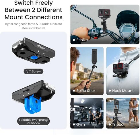 2.0 Upgraded Magnetic Quick Release Mount with Auto Lock, Stainless Steel Secure Lock Bracket for Insta360 X4 Air/X5/Ace Pro 2/Ace Pro/Ace, Anti-Vibration for Motorcycle & Cycling Vlogging in Kuwait