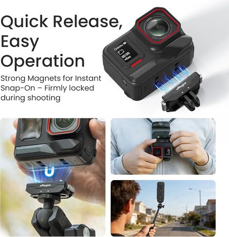 2.0 Upgraded Magnetic Quick Release Mount with Auto Lock, Stainless Steel Secure Lock Bracket for Insta360 X4 Air/X5/Ace Pro 2/Ace Pro/Ace, Anti-Vibration for Motorcycle & Cycling Vlogging in Kuwait